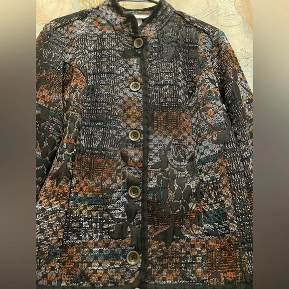 Christopher&Banks Womens Med Earth Tones Button Sport Jacket Office Floral Geo - Picture 6 of 10